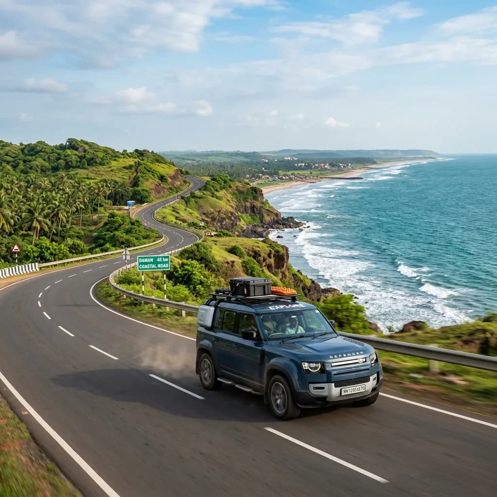 Scenic road trip route from Pune to Daman with coastal highway elements
